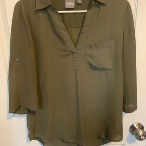 New York & Company Khaki V-Neck Blouse